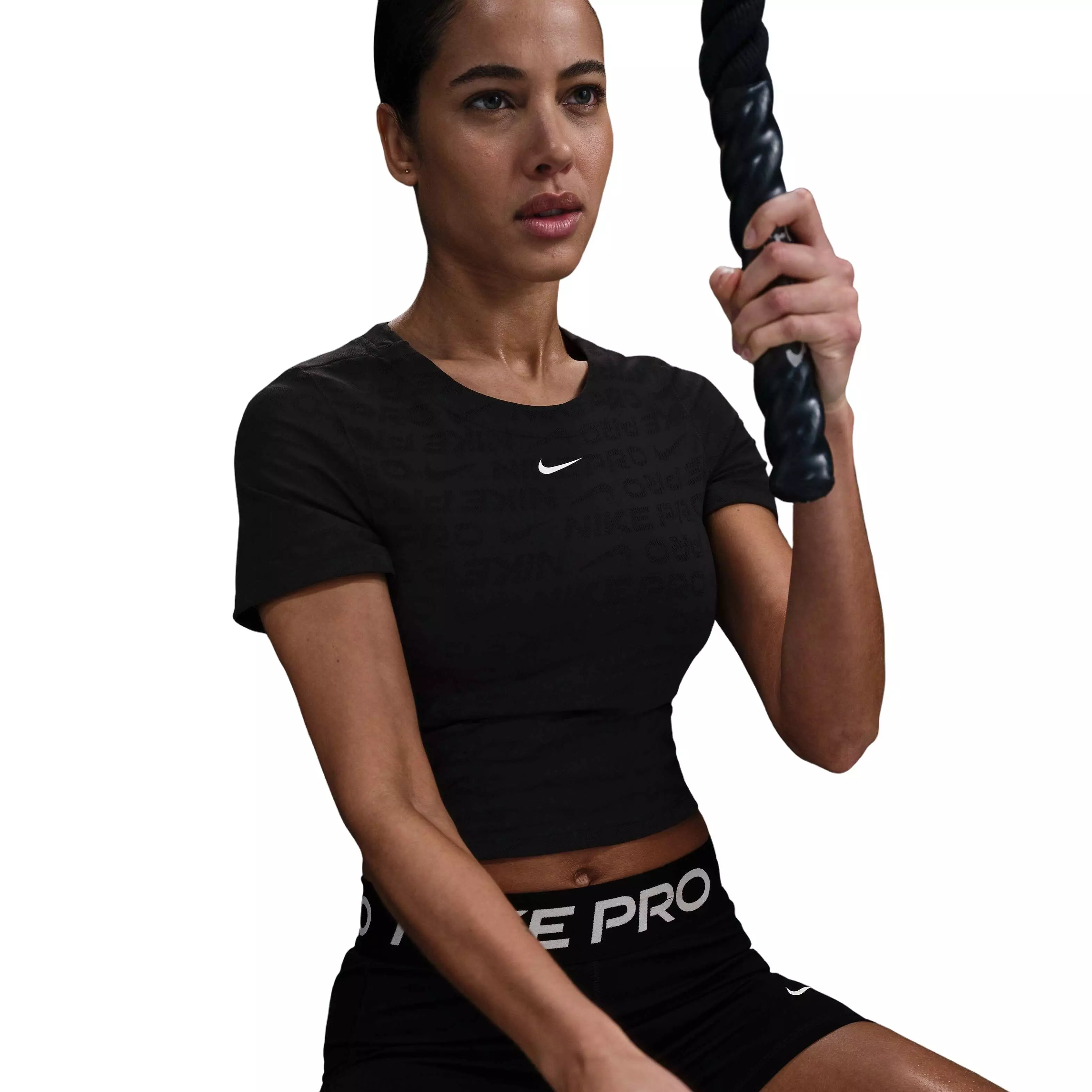 ★ Nike★ Pro Dry Fit Short Sleeve Crop Jacquard Top W Mink Buy Nike Pro Women's Dri-FIT Short-Sleeve Cropped Jacquard